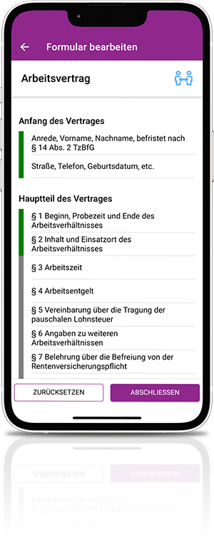 Screenshot der digitalen Formulare in der App für Reinigungskräfte Blink