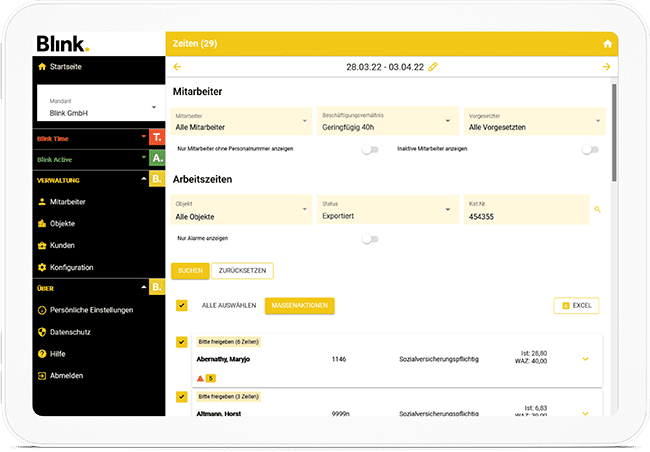 Screenshot der Lohnbuchhaltung Schnittstelle zur Gebäudereinigungs-App